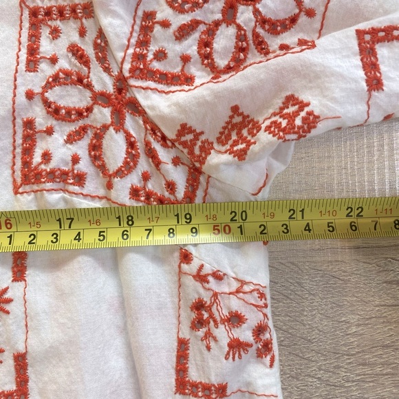 Poetry 100% Cotton Bohemian Patchwork White w Poppy Red Embroidery Midi Size 12 - Picture 4 of 9
